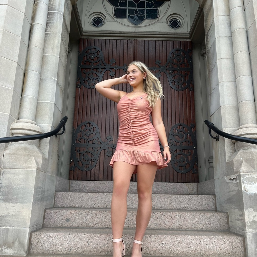 Chic Ruched Pink Dress